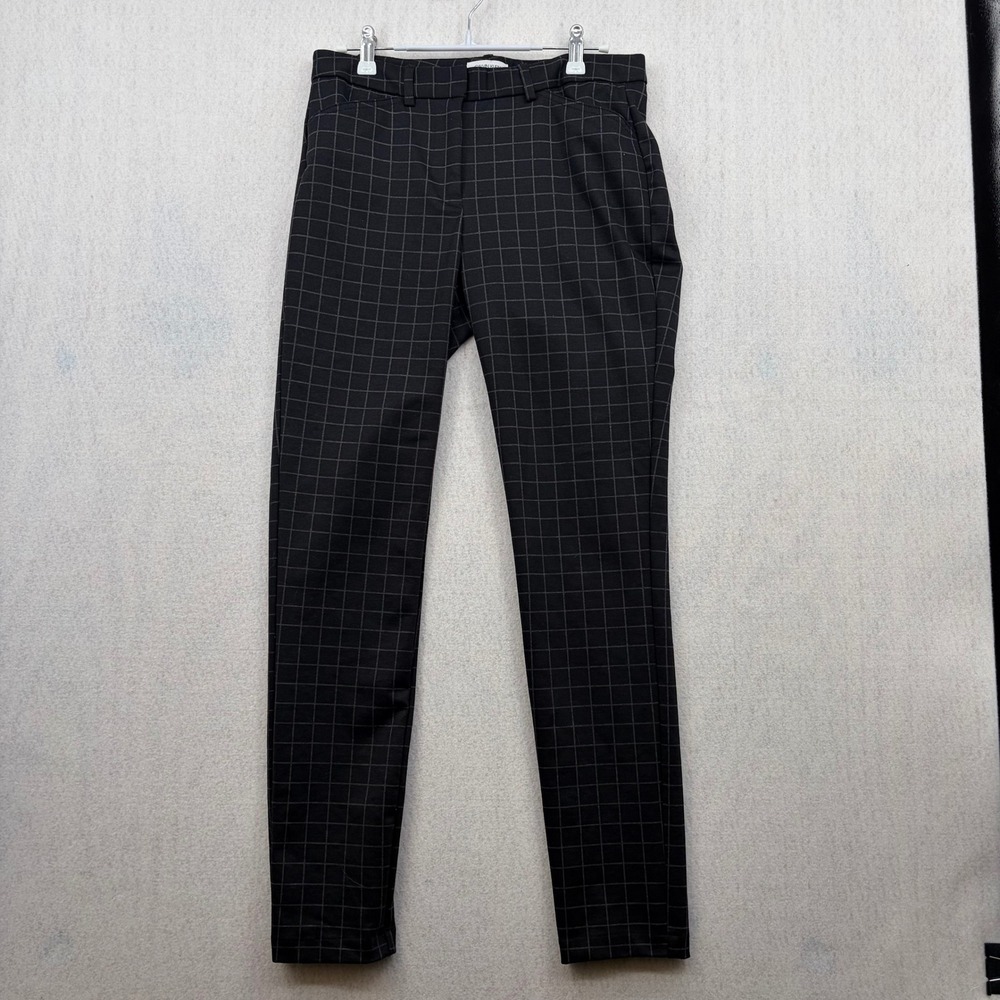Calvin Klein Women Black Windowpane Plaid Slim Fit Dress Pant Size 4 Tapered Leg